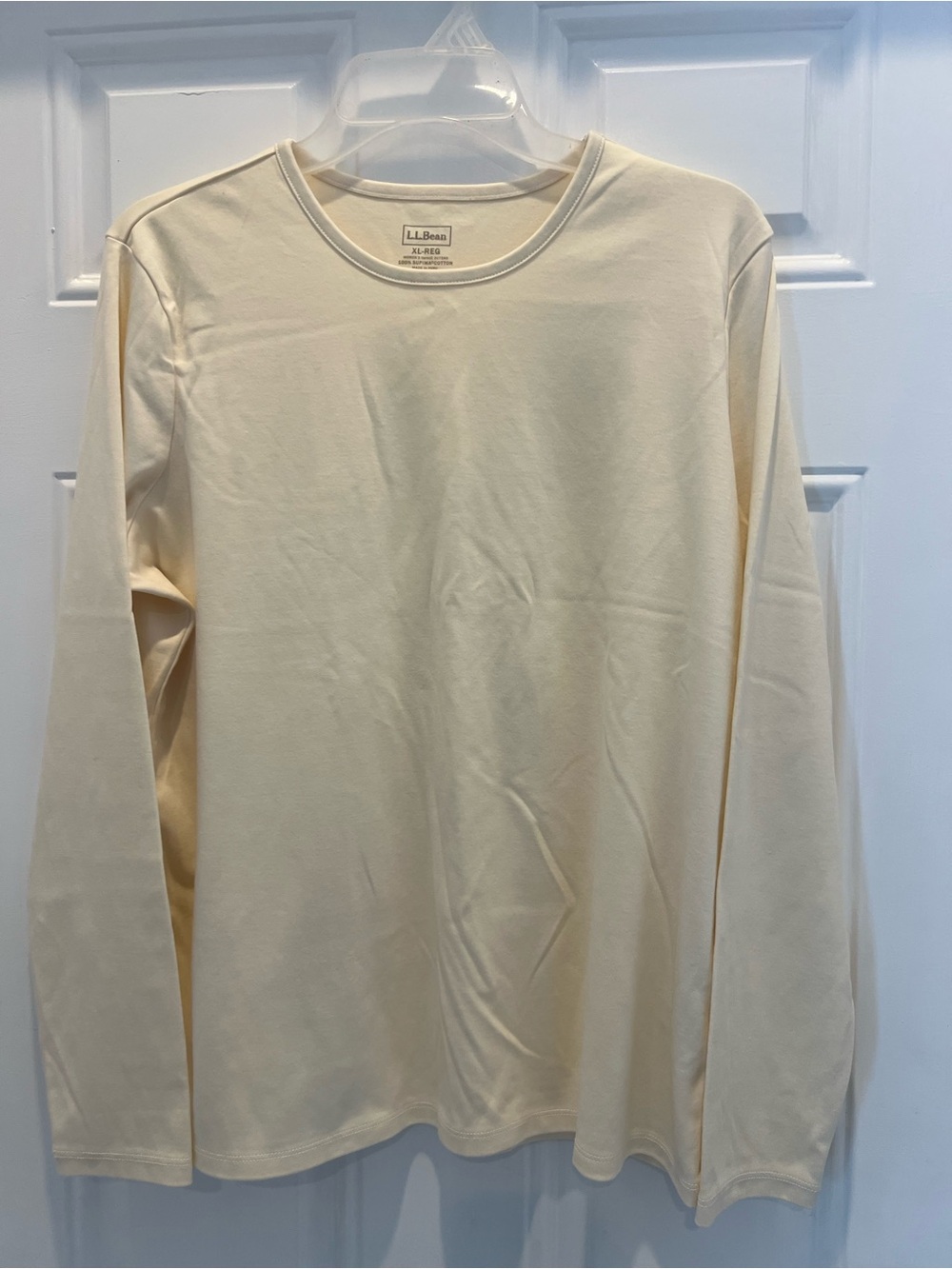 L.L. BEAN Beige Supima Cotton Long Sleeve Top Size XL Crew Neck #726